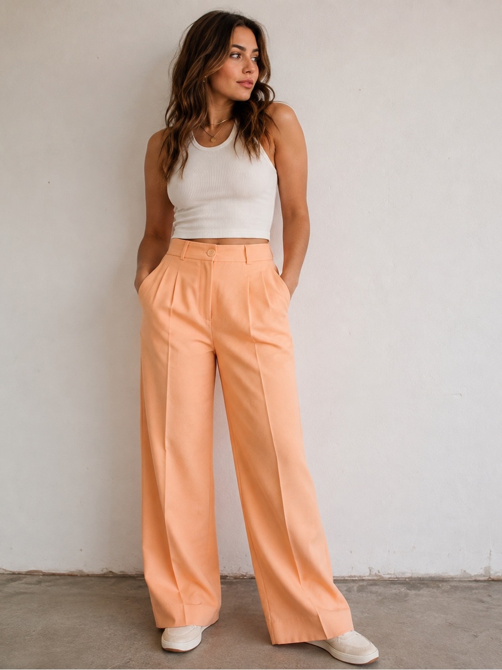 Vintage Garland Light Orange High Rise Pleated Wide Leg Trousers size XS/S